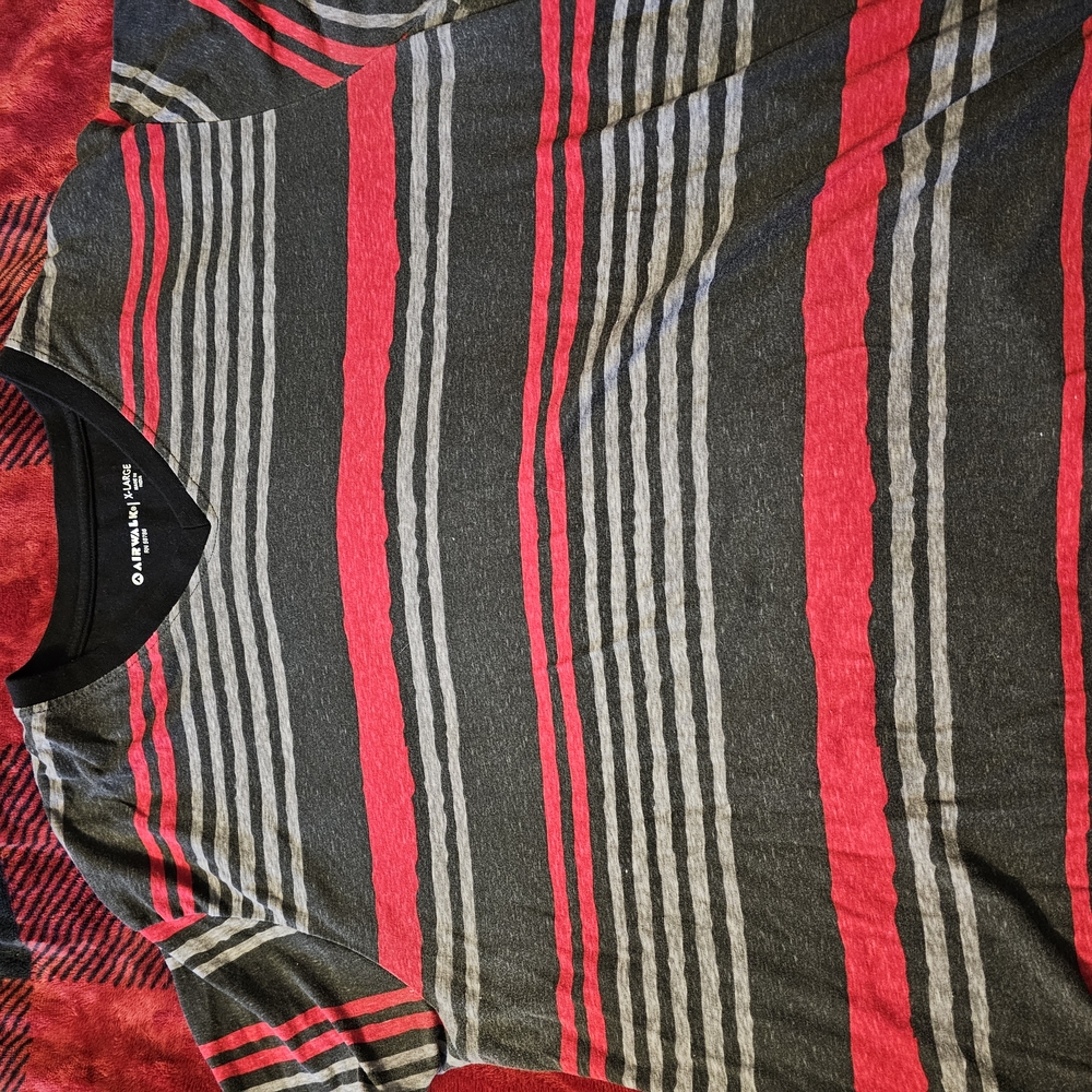 Men's Striped T-Shirt - Red and Gray